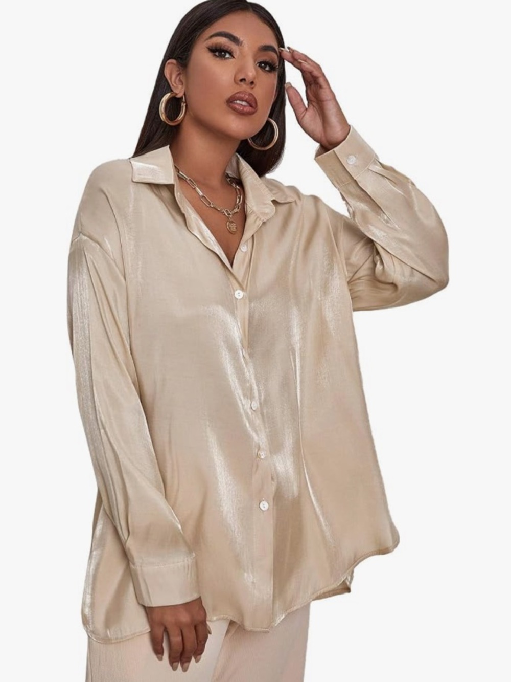 Woman’s oversized Button-Down Shirt Blouse - Khaki